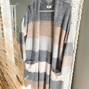 Pink Lily Color Block Oversized Cardigan Mauve Small